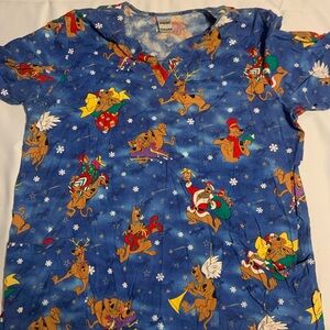 Scooby-Doo Holiday Cartoon Scrub Top - Blue
